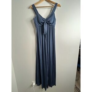 Anthropologie Current Air Blue Pleated Wide Leg Jumpsuit Babydoll Feminine Sz XS